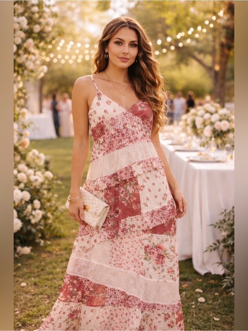 Floral Patchwork Maxi Dress in Dusty Rose - Picture 5 of 5